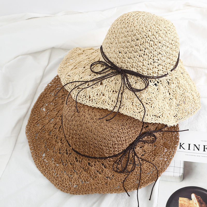 SSR Women's Handmade Crochet Straw Beach Hat - Beige