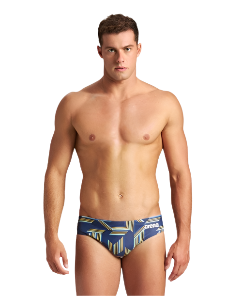 Arena Men's Men's Puzzled Brief Swimsuit - Navy/Yellow - FINAL SALE
