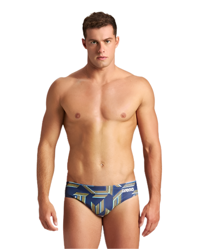Arena Men's Men's Puzzled Brief Swimsuit - Navy/Yellow - FINAL SALE
