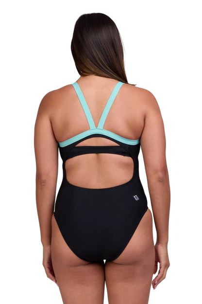 Jolyn Caroline Full Coverage Swim Onesie - Black & Huckleberry