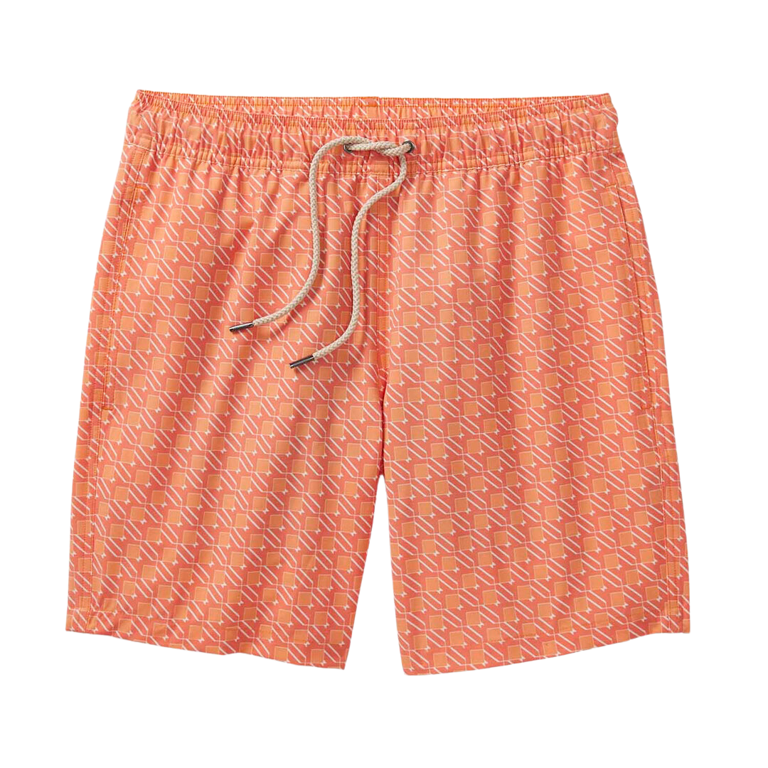 Fair Harbor Men's The Bayberry Swim Trunk Boardshorts - Orange Sea Squares