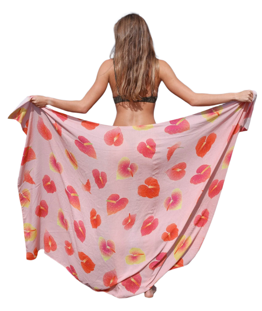 Tag Aloha Co Hilo Anthurium Pareo Sarong - Pink