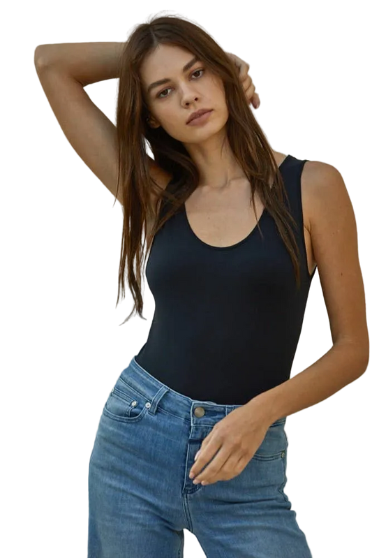 By Together Seamless Reverse U-V Neck Tank - Black