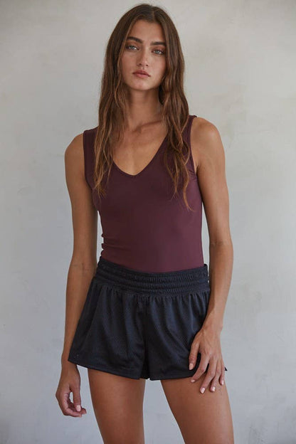 By Together Seamless Reverse U-V Neck Tank - Cassis