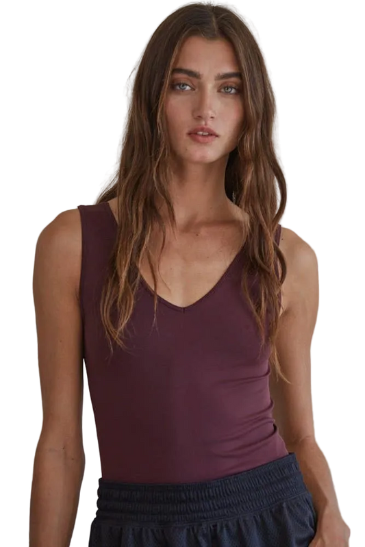 By Together Seamless Reverse U-V Neck Tank - Cassis