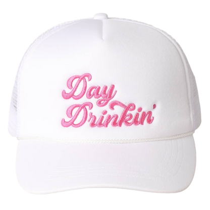 SSR Day Drinkin' Texts Embroidery Mesh Back Trucker Hat - White