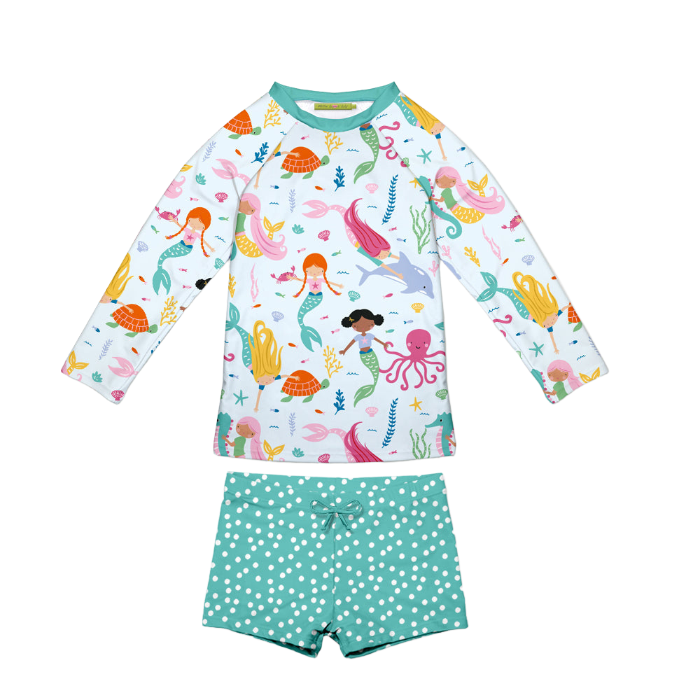 Millie Loves Lily Girls Swim Long-Sleeve Rashguard Set - Ice Blue Mermaid