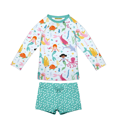Millie Loves Lily Girls Swim Long-Sleeve Rashguard Set - Ice Blue Mermaid