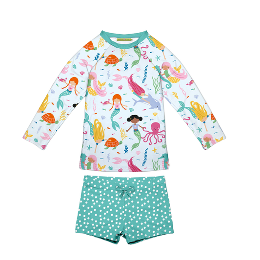 Millie Loves Lily Girls Swim Long-Sleeve Rashguard Set - Ice Blue Mermaid