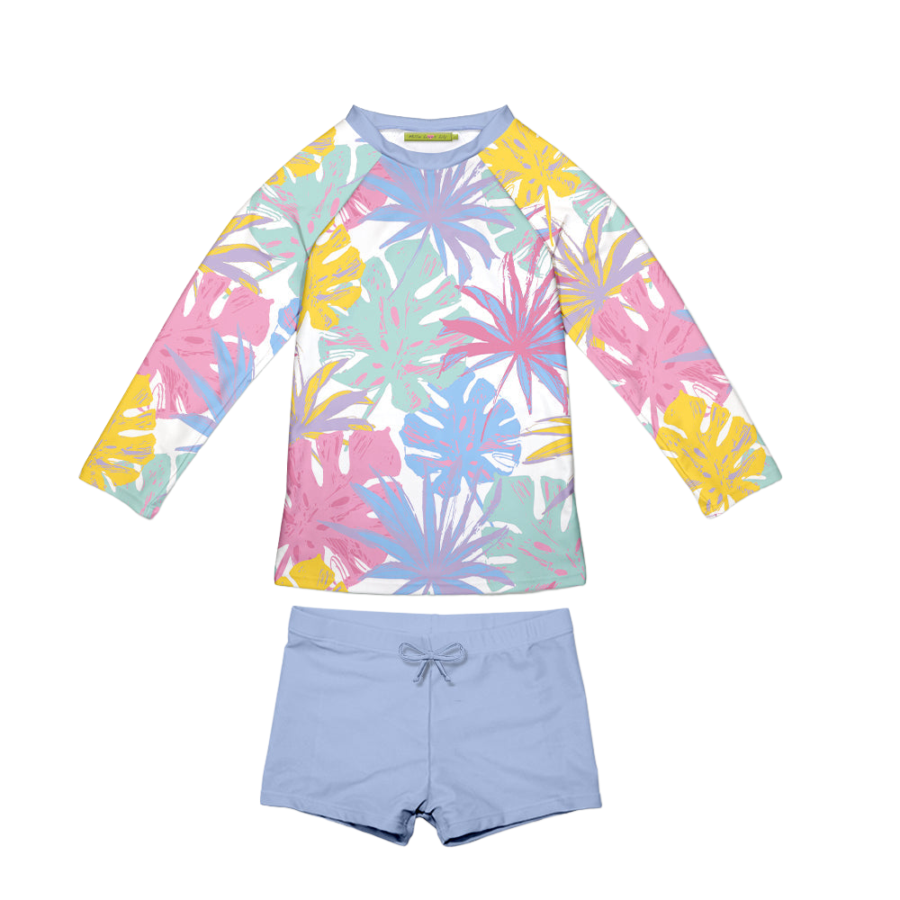 Millie Loves Lily Long Sleeve Rashguard Set - Periwinkle Tropical Pastels