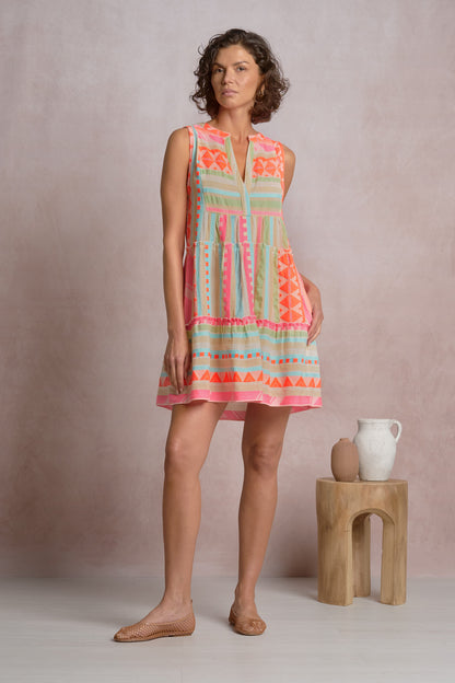 Elan Sleeveless A-Line Short Dress - Neon Aztec - FINAL SALE