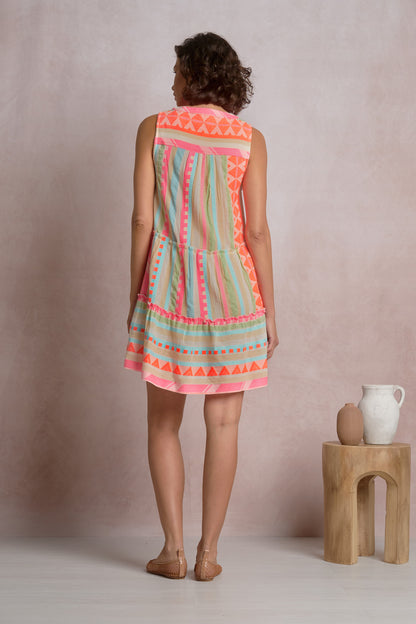 Elan Sleeveless A-Line Short Dress - Neon Aztec - FINAL SALE