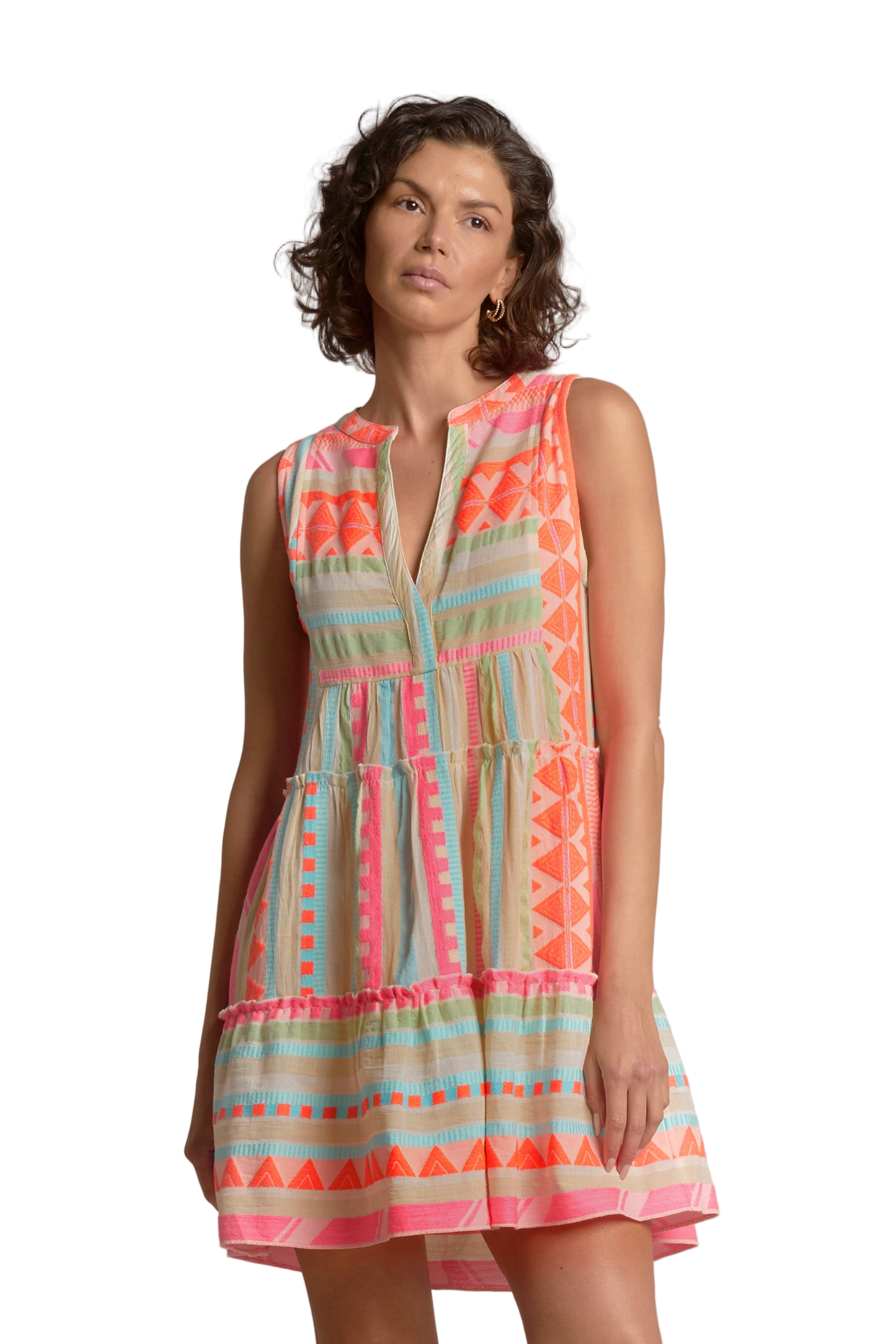 Elan Sleeveless A-Line Short Dress - Neon Aztec