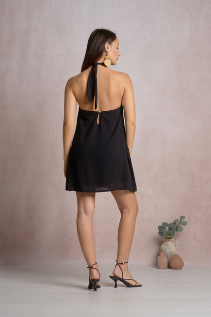 Elan Halter Tiered Mini Dress - Black