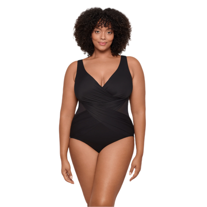 Miraclesuit Womens Illusionist Crossover Plus Size One Piece Swimsuit - Black