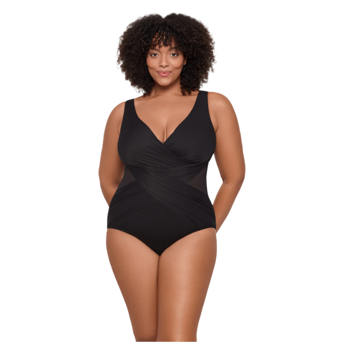 Miraclesuit Womens Illusionist Crossover Plus Size One Piece Swimsuit - Black