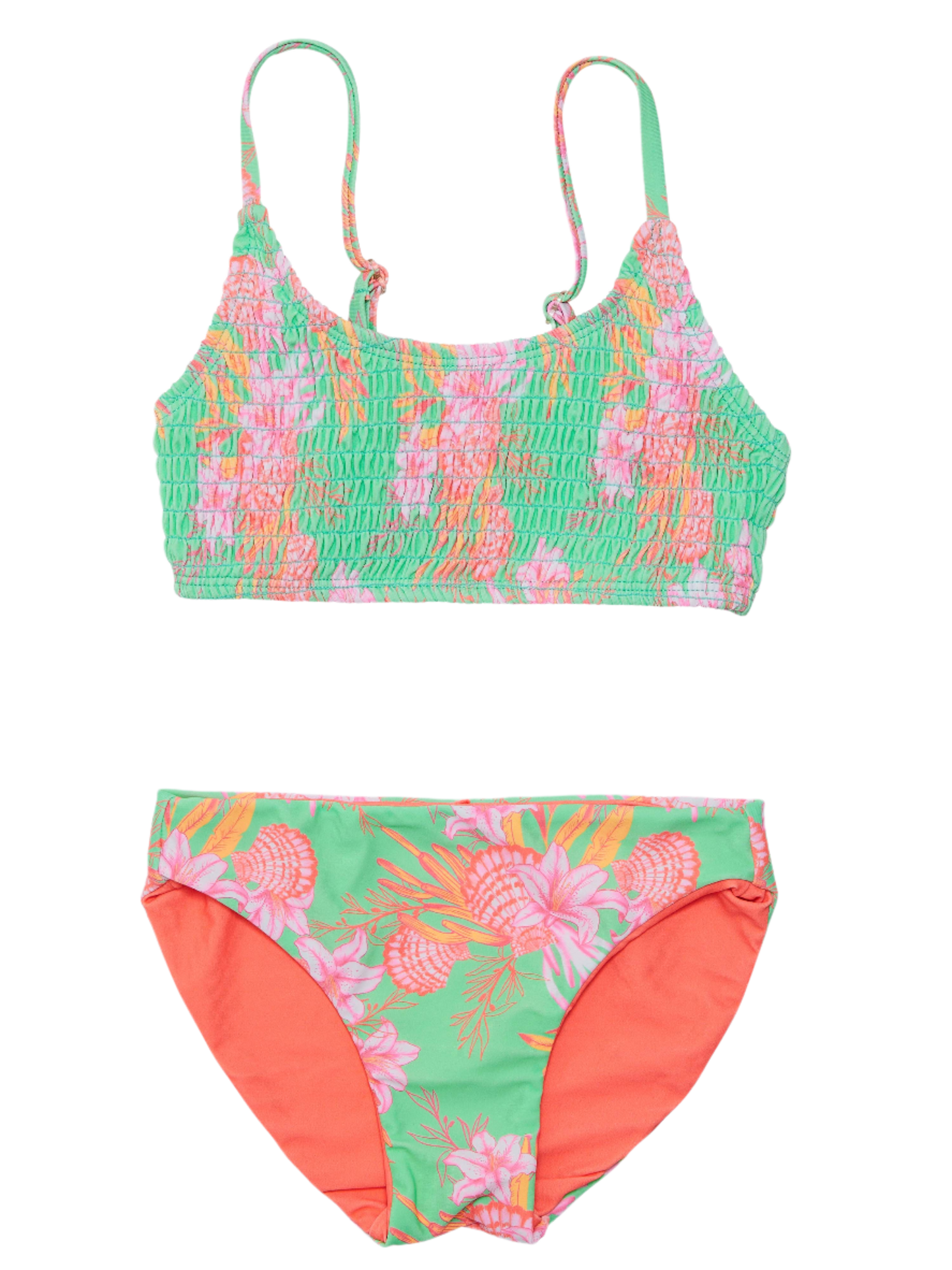 Snapper Rock Sustainable Shirred Girl's Bikini Set - Coastal Shells