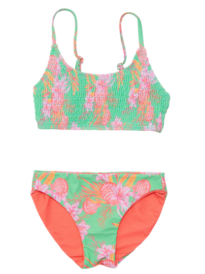 Snapper Rock Sustainable Shirred Girl's Bikini Set - Coastal Shells