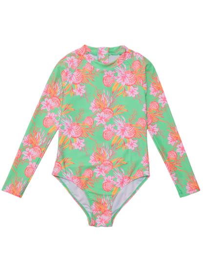 Snapper Rock Girls Sustainable Long Sleeve Surf Suit - Coastal Shells