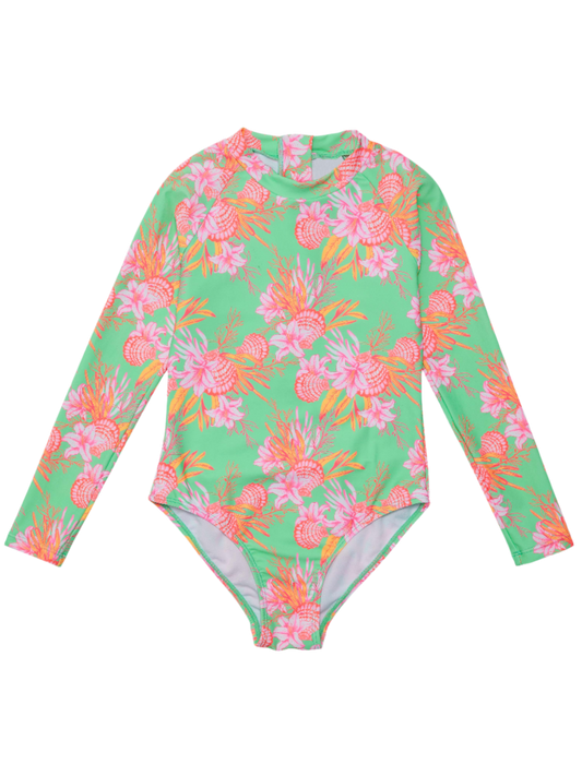 Snapper Rock Girls Sustainable Long Sleeve Surf Suit - Coastal Shells