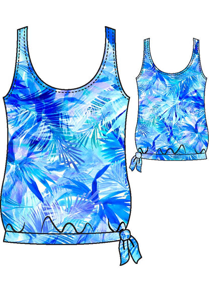 Maxine Of Hollywood Plus Banded Scoop Blouson Tankini Top - Pacific Palms