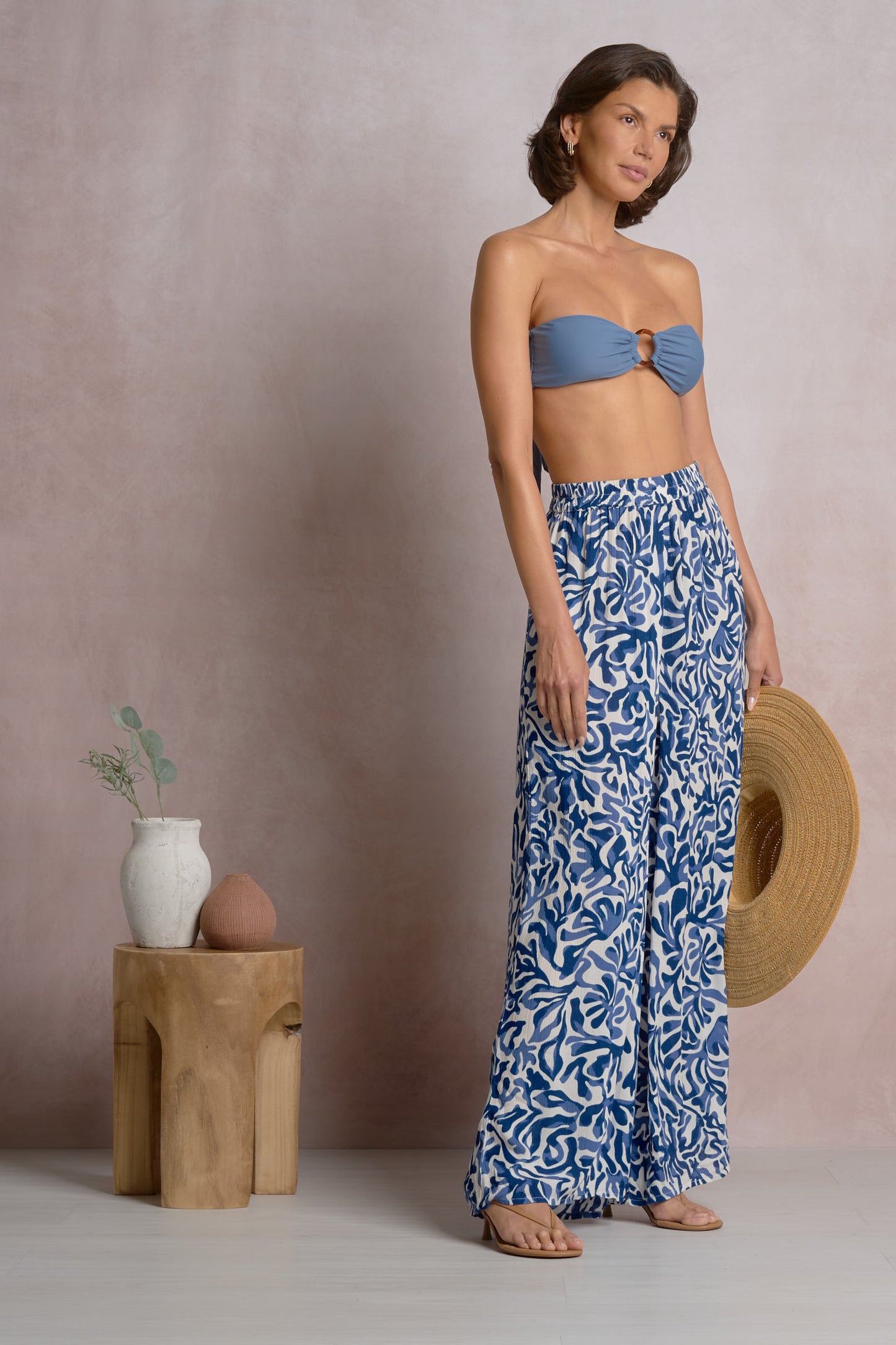 Elan Printed Wide Leg Pant - Blue Coral