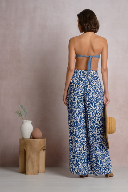 Elan Printed Wide Leg Pant - Blue Coral - FINAL SALE