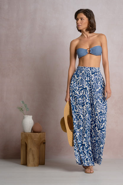 Elan Printed Wide Leg Pant - Blue Coral - FINAL SALE