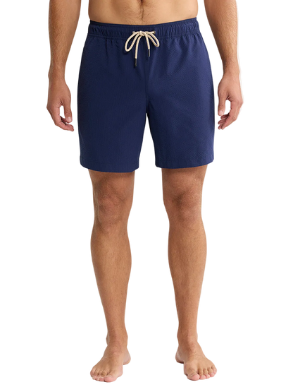 Fair Harbor Men's The Bayberry Swim Trunk Boardshorts - Navy Seersucker
