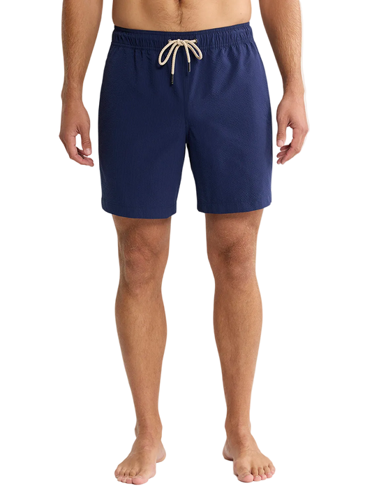 Fair Harbor Men's The Bayberry Swim Trunk Boardshorts - Navy Seersucker