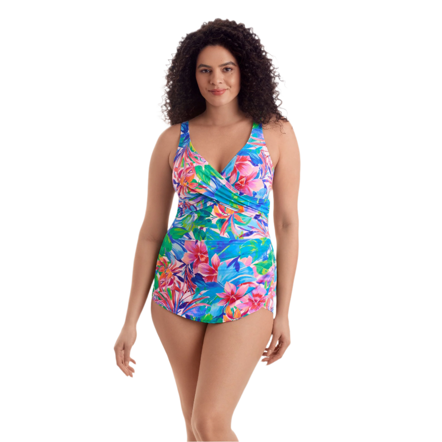 Shapesolver Crossover Sarong One Piece Swimsuit - Water Tropics