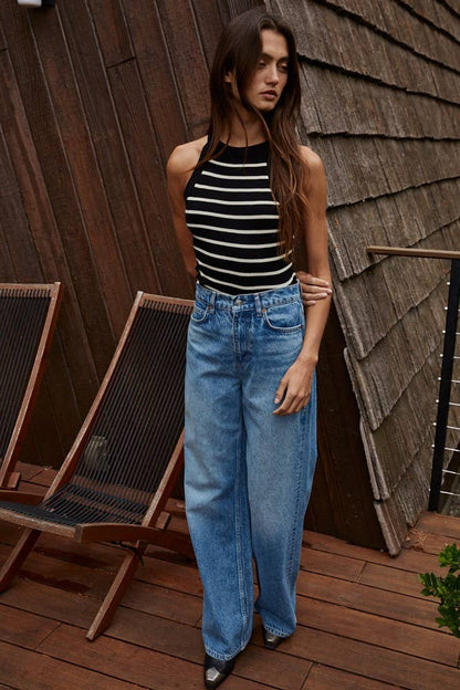 By Together Rib Knit Striped Sweater Tank Top - Black