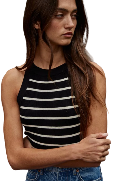 By Together Rib Knit Striped Sweater Tank Top - Black