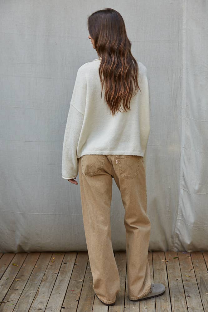 By Together Oversized Knit Long Sleeve Lobster Sweater - Cream