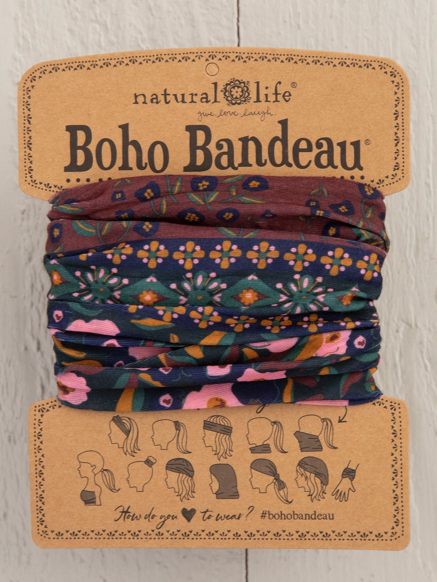 Full Boho Bandeau Headband - Wine Floral Border Full Boho Bandeau Headband - Wine Floral Border