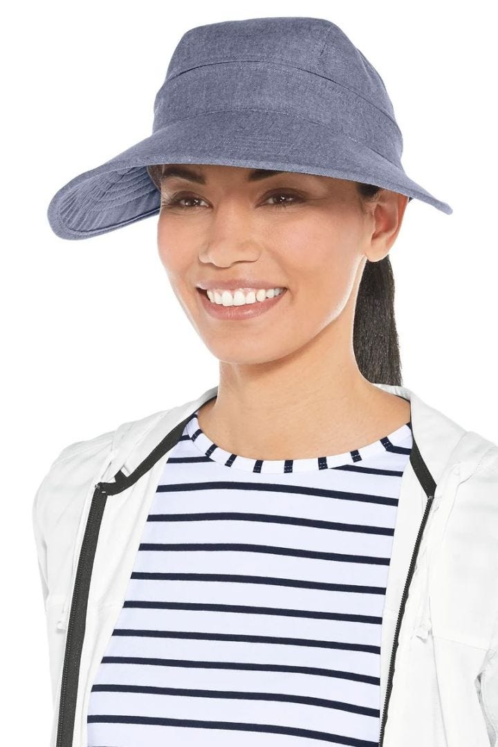 Coolibar Bel Aire Zip-Off Sun Hat Visor UPF 50+ - Medium Blue Chambray