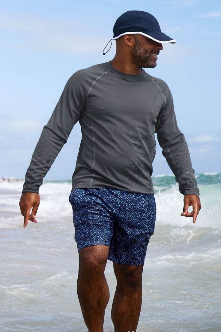 Coolibar Men's Hightide Long Sleeve Swim Shirt UPF 50+ - Charcoal