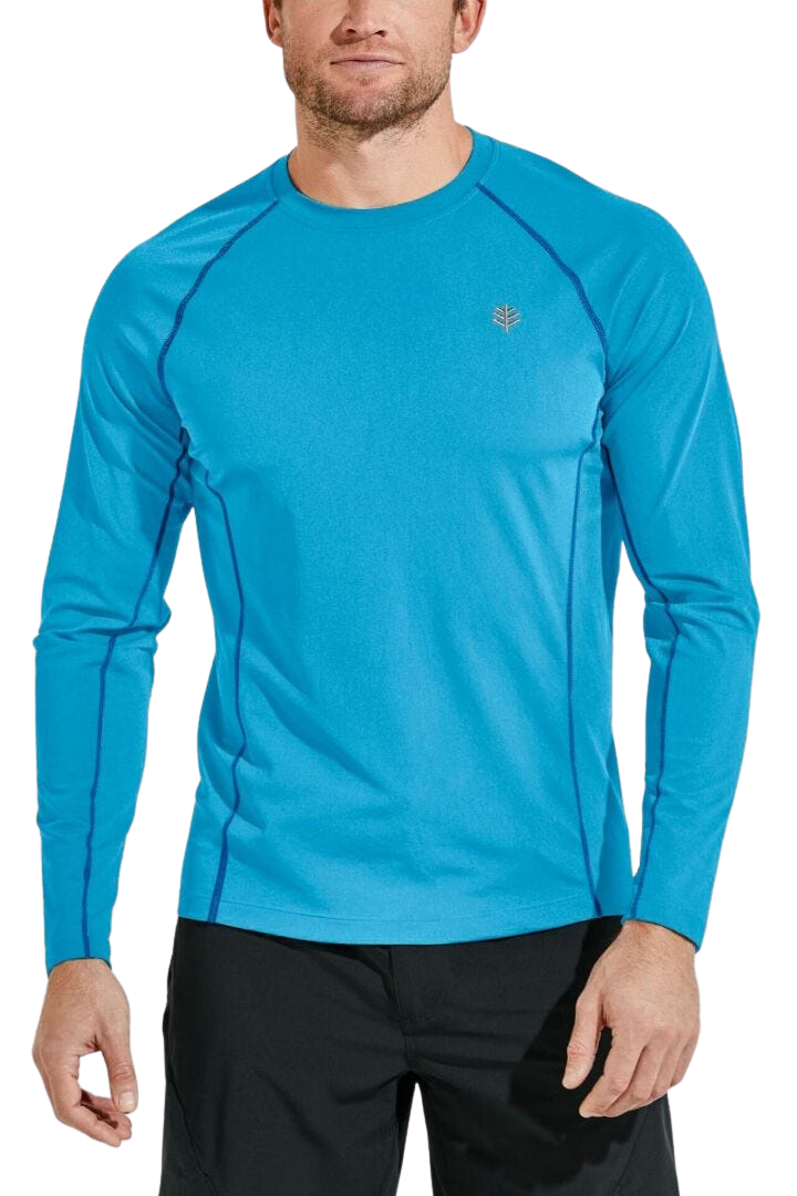 Coolibar Men's Hightide Long Sleeve Swim Shirt UPF 50+ - Antigua Blue