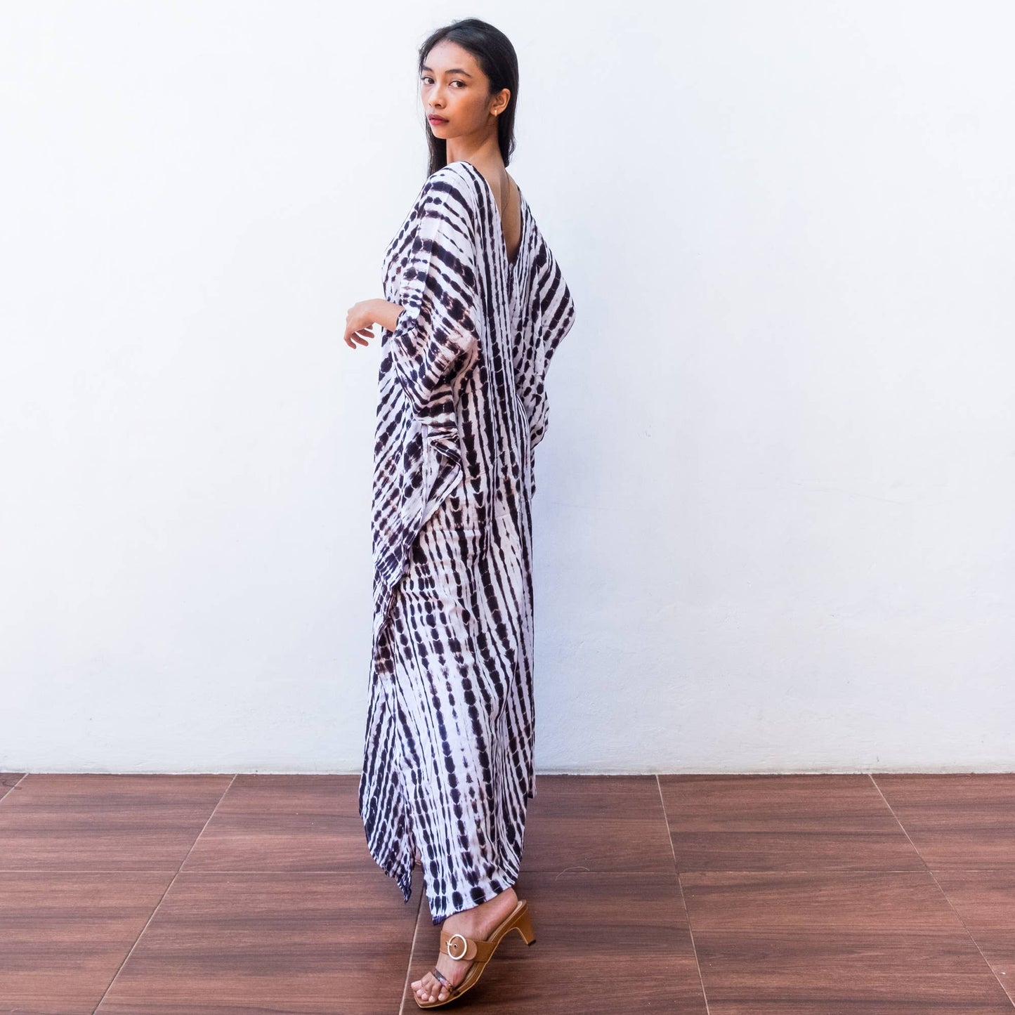 Bali Harvest Tie Dye Kaftan Dress - White Stripe FINAL SALE