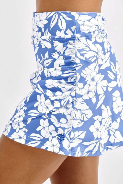 Coolibar Big Wave Swim Skort UPF 50+ - Aura Blue Vintage Tropical - FINAL SALE