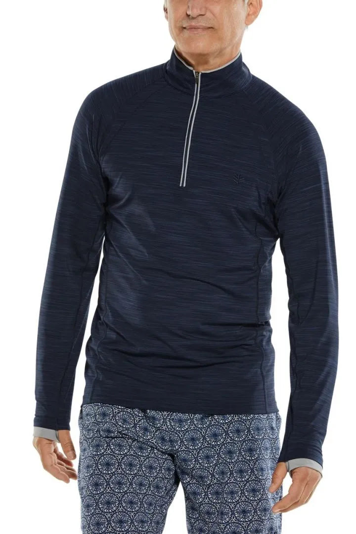 Coolibar Men's Ultimate Half-Zip Rash Guard UPF 50+ - Navy Line