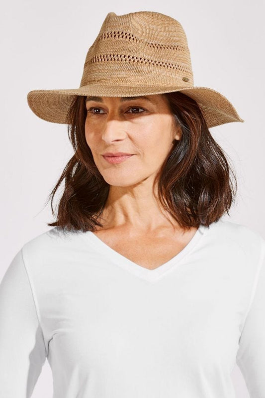 Coolibar Nikki Crochet Fedora UPF 50+ - Tan