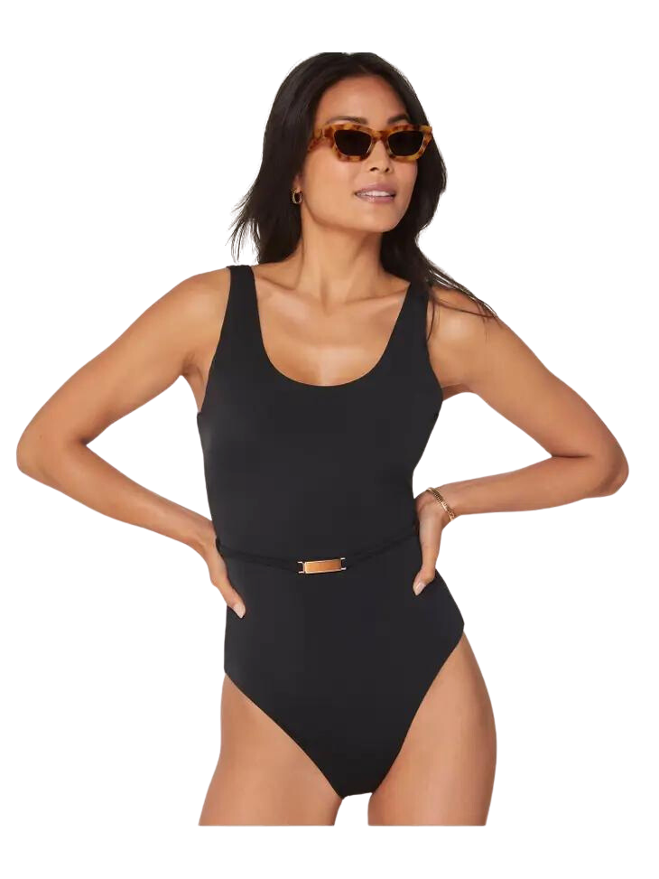 Andie The Molokai Belted Classic One Piece Swimsuit - Black - FINAL SALE