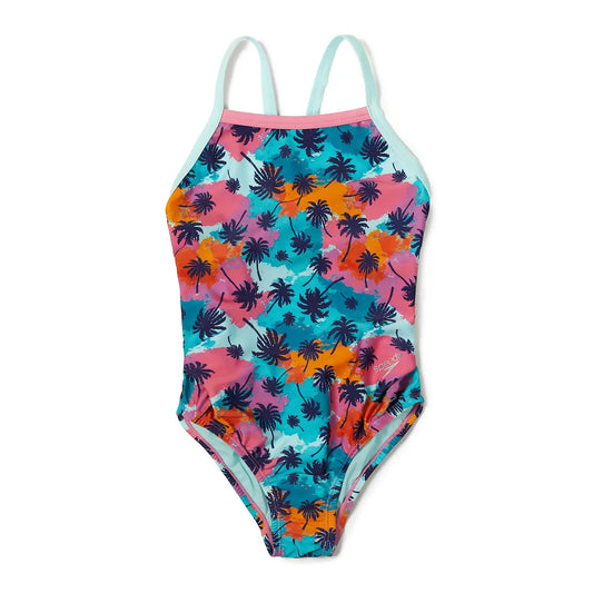 Speedo Girls Printed Propel Back One Piece Swimsuit - Blue/Pink - FINAL SALE