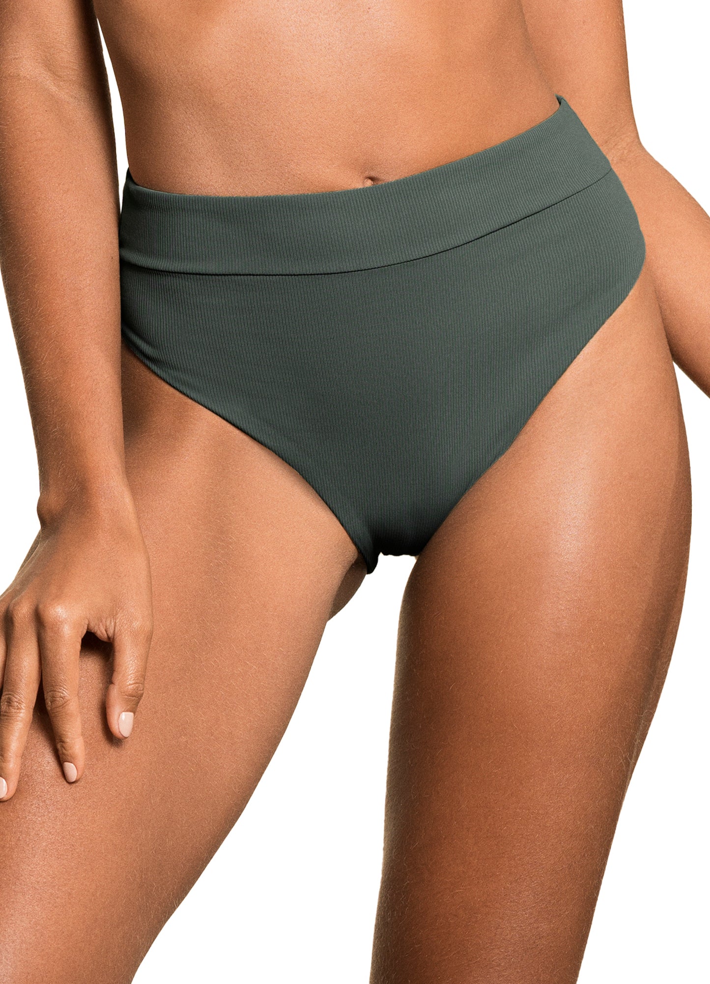 Maaji Suzy Q High Rise/High Leg Cheeky Cut Bikini Bottom - Crocodile Green - FINAL SALE