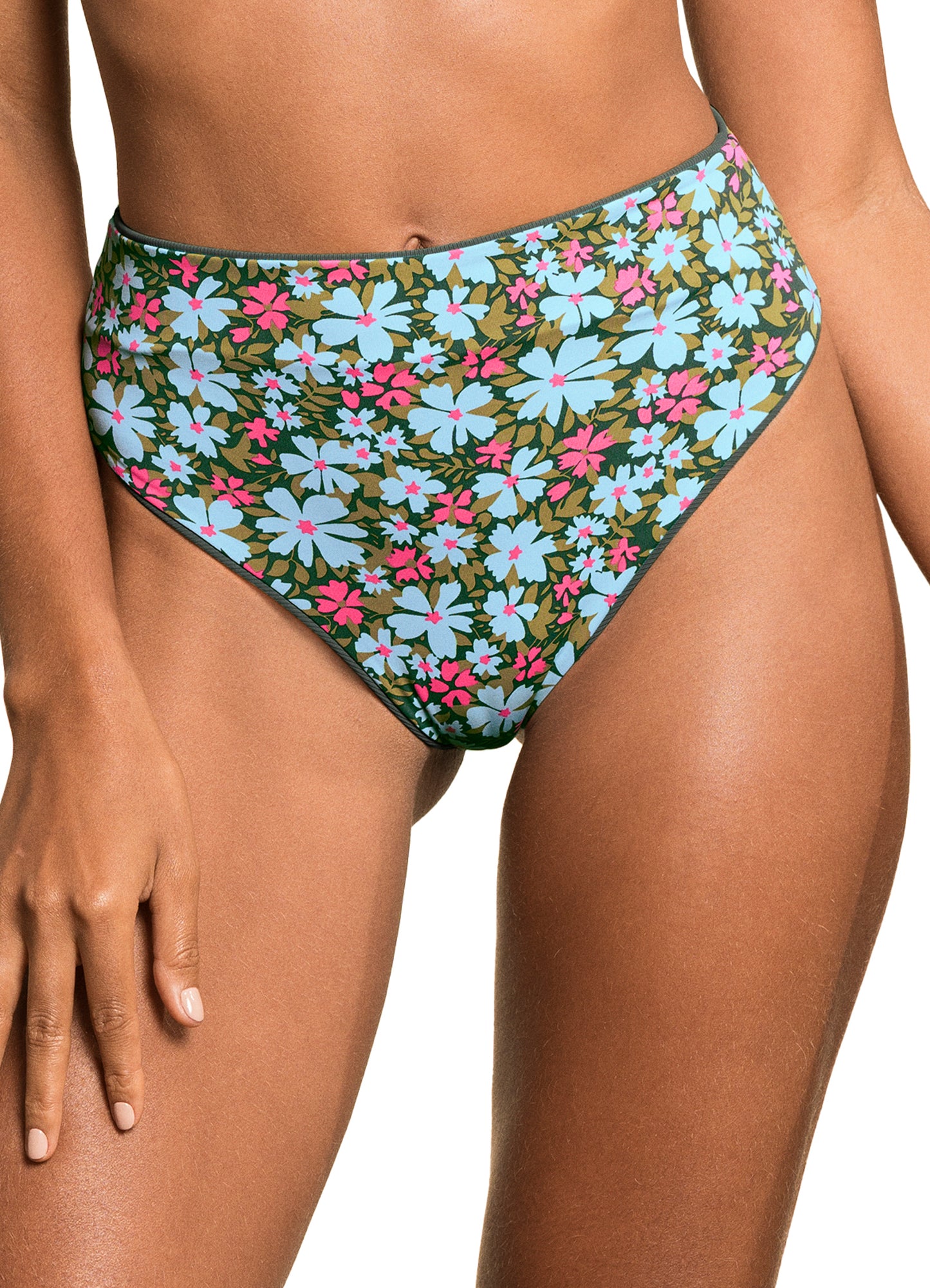 Maaji Suzy Q High Rise/High Leg Cheeky Cut Bikini Bottom - Crocodile Green - FINAL SALE