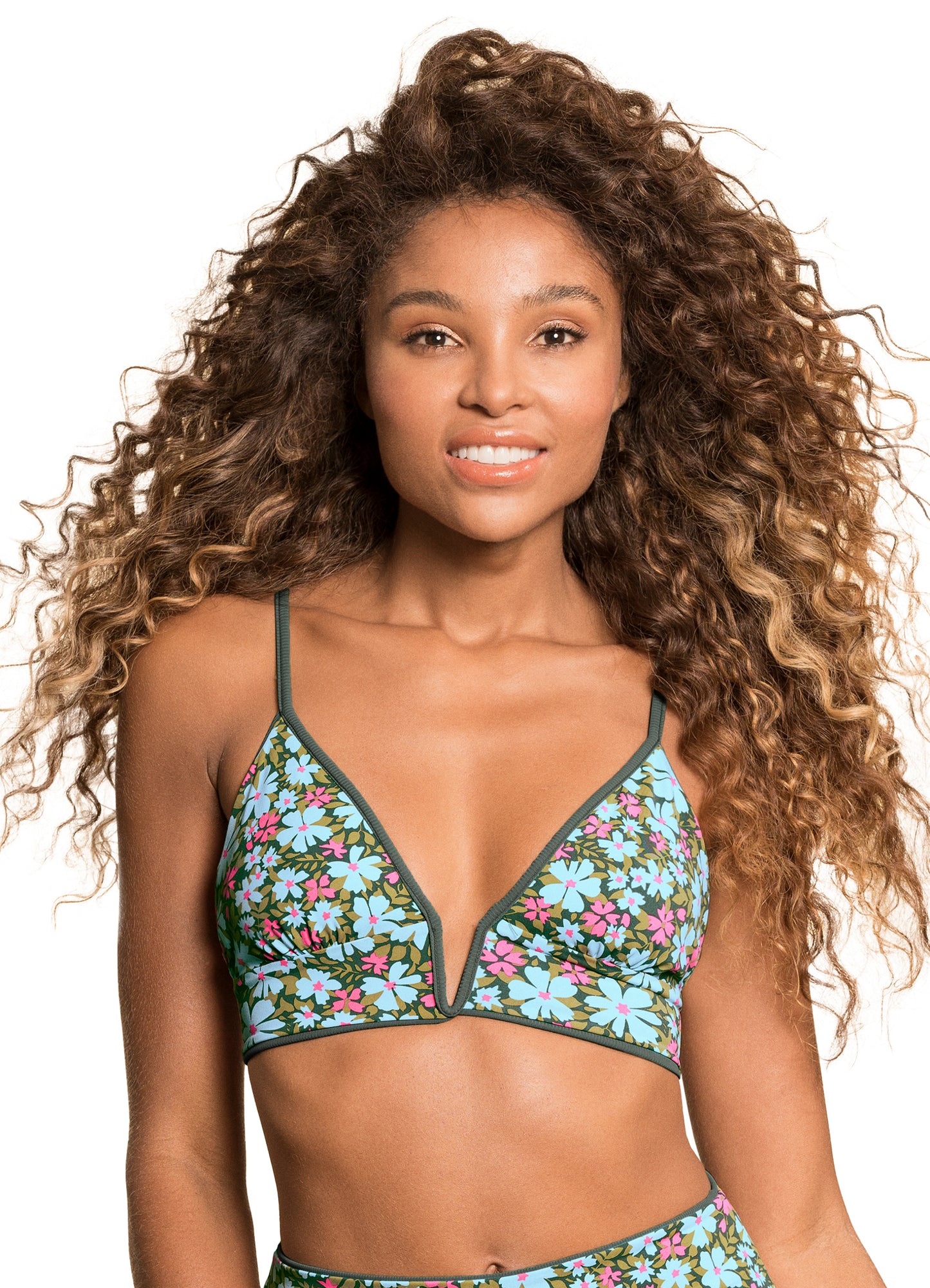 Maaji Parade Long Line Triangle Bikini Top - Crocodile Green - FINAL SALE