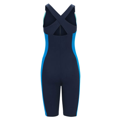 Dolfin Aquashape Zip-Front Color Block Aquatard Swimsuit - Navy/Blue - FINAL SALE