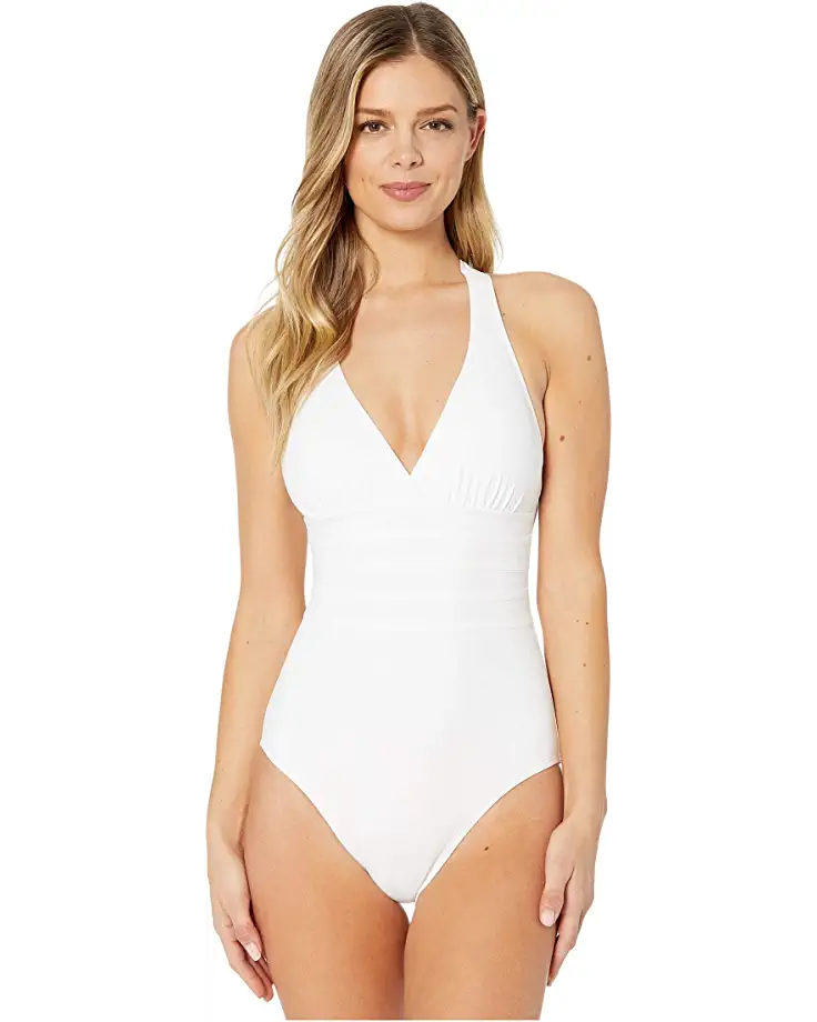 La Blanca Island Goddess Cross Back Mio One Piece Swimsuit - White - FINAL SALE