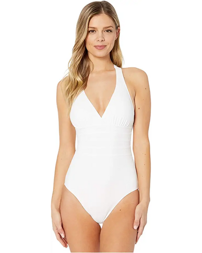 La Blanca Island Goddess Cross Back Mio One Piece Swimsuit - White - FINAL SALE